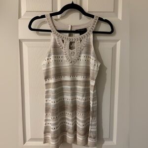 White House Black Market Beige Gold Silver Textured Top Small